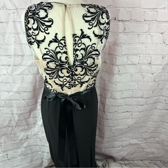 betsy & adam formal evening dress sz 14  black cream sheer top empire waist - Picture 4 of 12